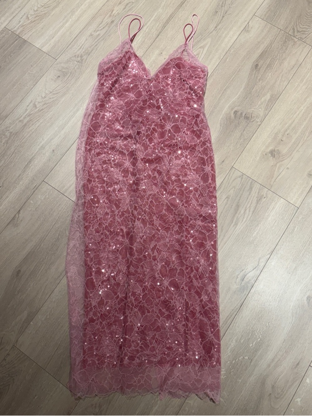 Mango capsule collection Pink Sequin Lace Slip Dress - size 6